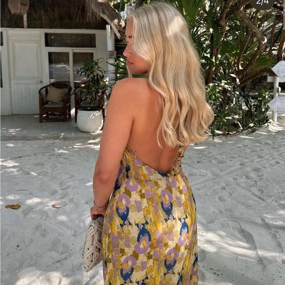 Zara dress midi halter beaded abstract wedding summer vacation boho - Picture 5 of 16